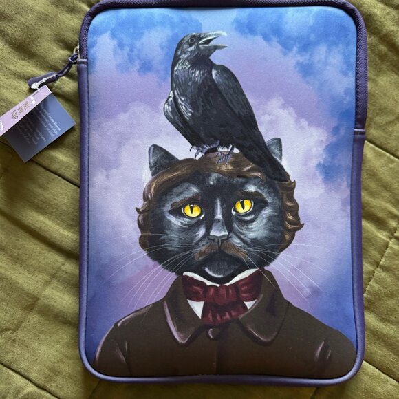 Edgar Allan Poe Cat Raven Small Book/Computer Sleeve NWT - Picture 2 of 3